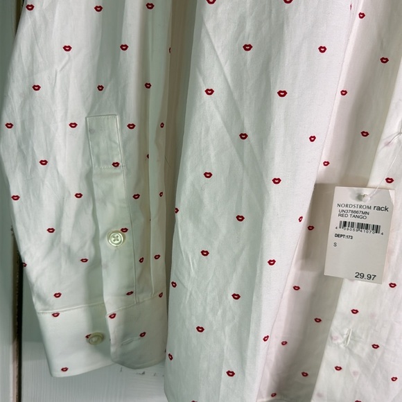 NWT 14th & Union Red 👄 Button Down White Shirt Trim Fit Men Small 14-14.5” - Picture 6 of 11